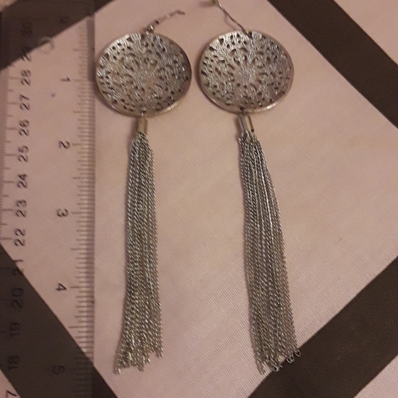 Earrings- Long Silver Tassel - Picture 4 of 4